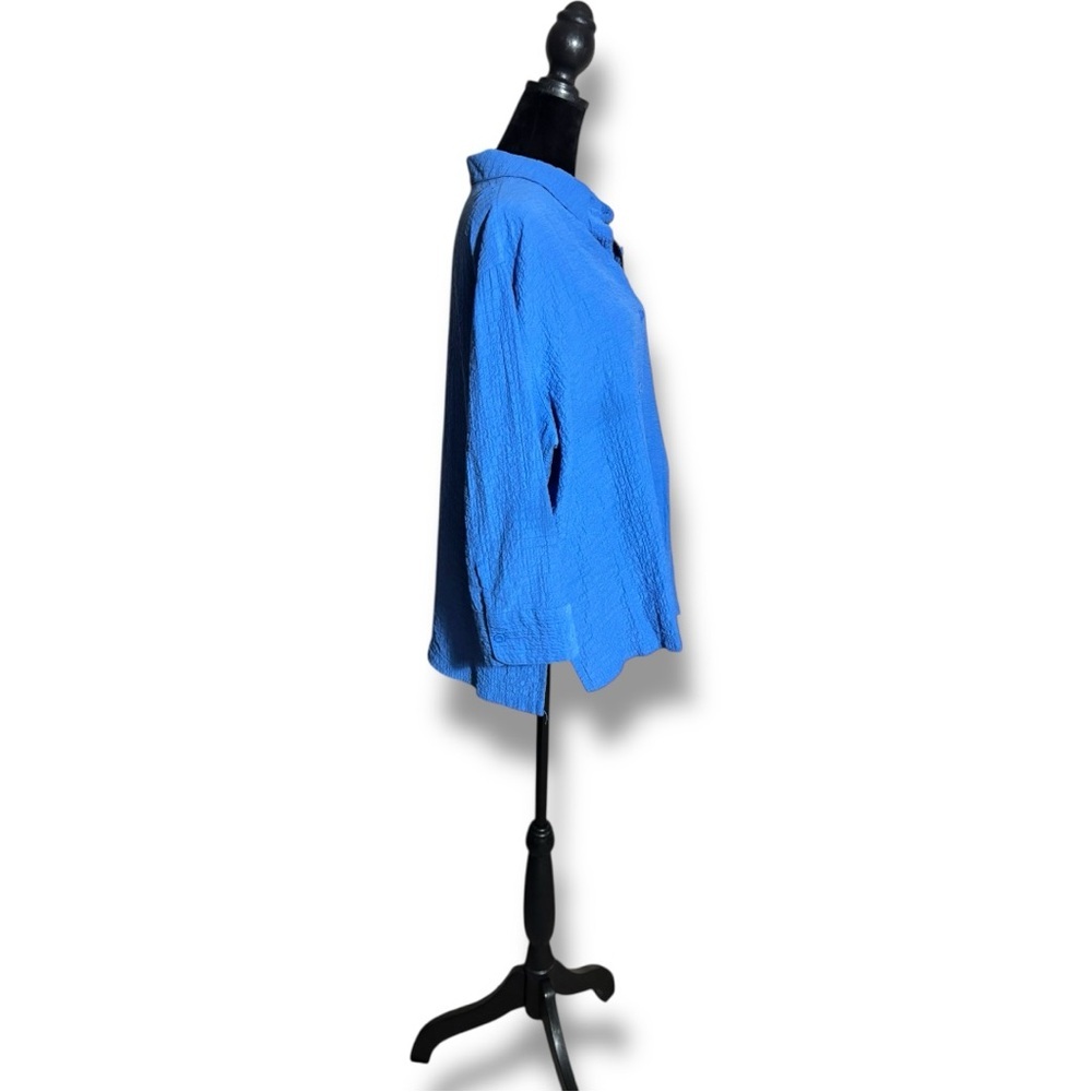 White Stag Royal Blue 3/4 Sleeve Collared Textured Loose Fit Button Down Shirt - Picture 3 of 15